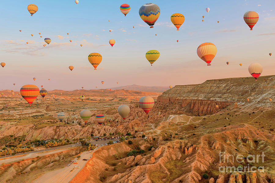 Cappadocia air balloons flying at dawn in Turkey #3 Digital Art by Benny Marty