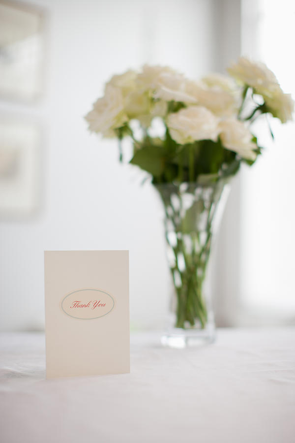 Card and bouquet of white roses #3 Photograph by Robert Daly