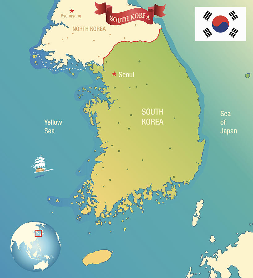 Cartoon map of South Korea #3 Drawing by Drmakkoy