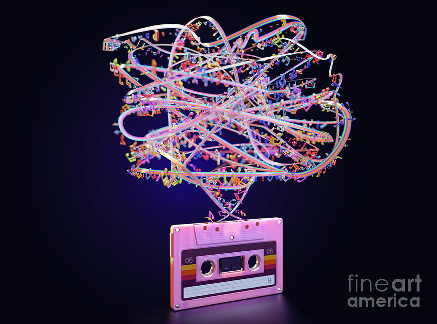Music Digital Art - Cassette Tape Unwinding Colors #3 by Allan Swart