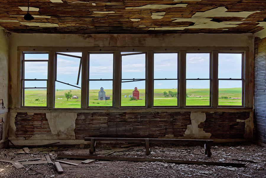 Charbonneau ND Series - Schoolhouse Daydreaming window view of ghost town Photograph by Peter Herman
