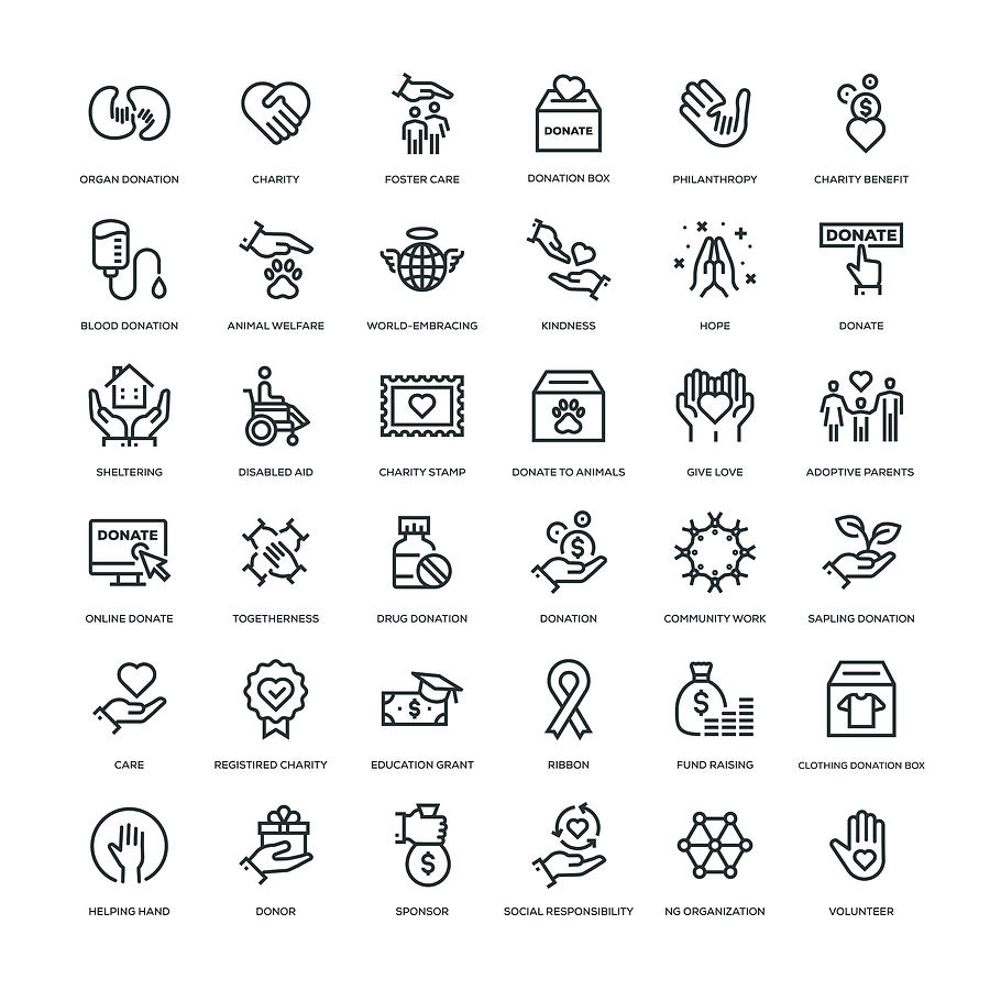 Charity and Donation Icon Set #3 Drawing by Enis Aksoy