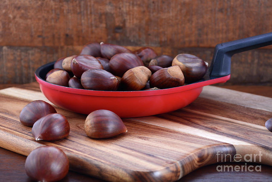 Chestnuts on Rustic Wood Table #3 Photograph by Milleflore Images