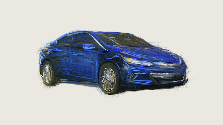 Chevrolet Volt Car Drawing #3 Digital Art by CarsToon Concept