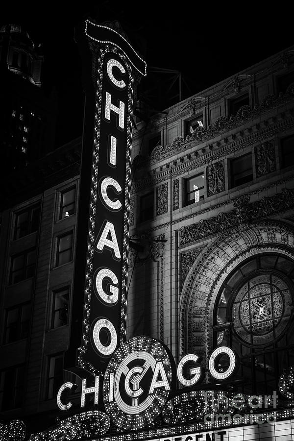 Chicago Theatre Sign in Black and White Photograph by Paul Velgos