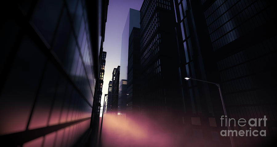 Skyscraper Digital Art - City Street And Fog At Dawn #3 by Allan Swart