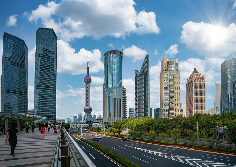 Cityscape of Shanghai city in day time with road and tower #3 Photograph by Anek Suwannaphoom