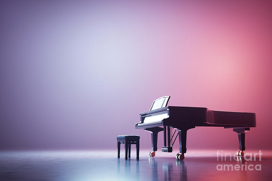 Classic grand piano keyboard in neon spotlight #3 Photograph by Michal Bednarek