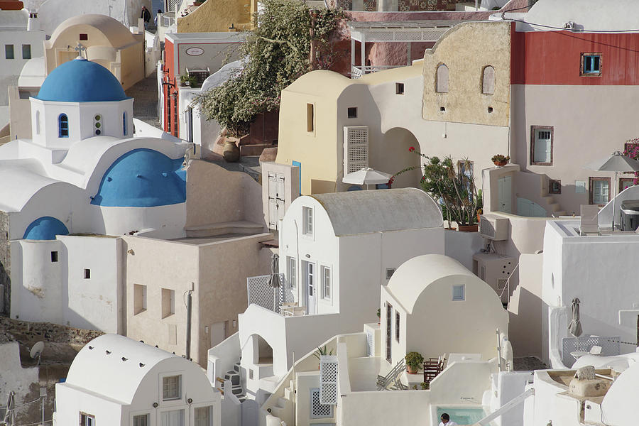 Classic Greek white and blue buildings   #3 Photograph by Steve Estvanik