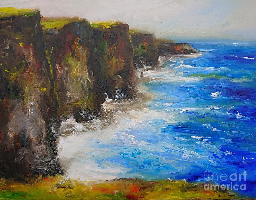 Cliffs of moher panoramic  #3 Painting by Mary Cahalan Lee - aka PIXI