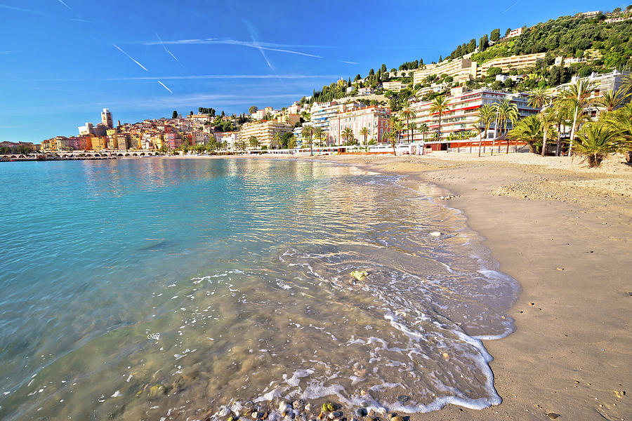 Colorful Cote d Azur town of Menton beach and architecture view #3 Photograph by Brch Photography