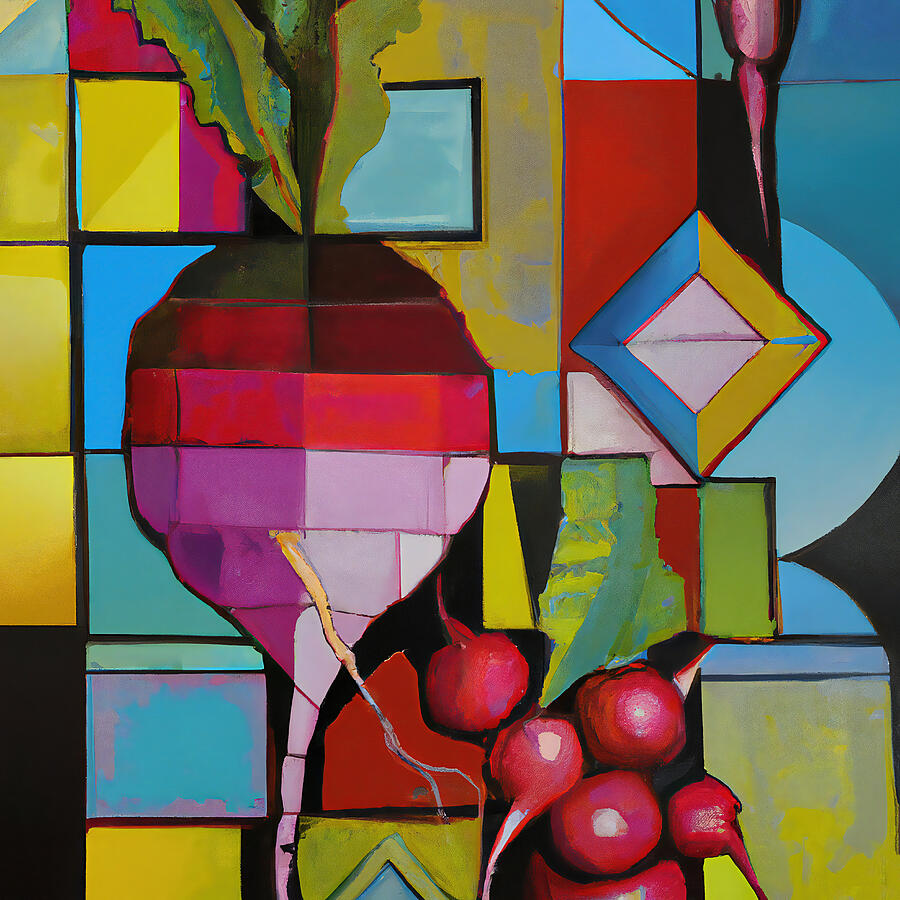 Abstract Painting - Colorful Fresh Radishes - Funky Vegetables Food Abstract #3 by StellArt Studio