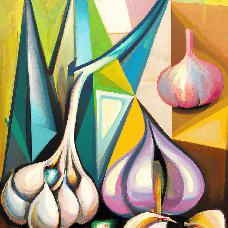 Abstract Painting - Colorful Garlic Clove - Funky Vegetables Abstract #3 by StellArt Studio