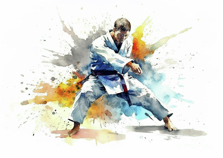 Colorful paint splashes during martial artist action. #3 Digital Art by Odon Czintos
