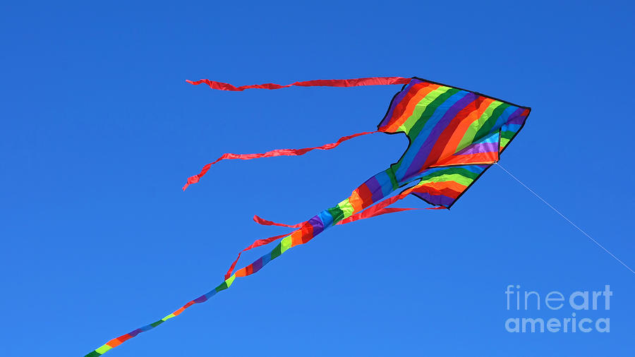 Colorful rainbow kite flying  #3 Photograph by Milleflore Images