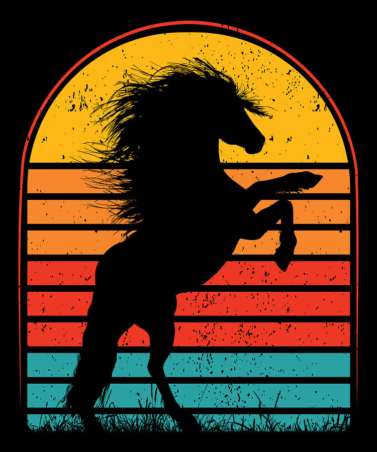 Colorful Retro Vintage Sunset Horse silhouette Drawing by Norman W ...