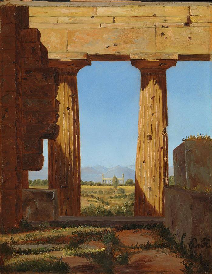 Constantin Hansen Painting - Columns of the Temple of Neptune at Paestum  #3 by Constantin Hansen