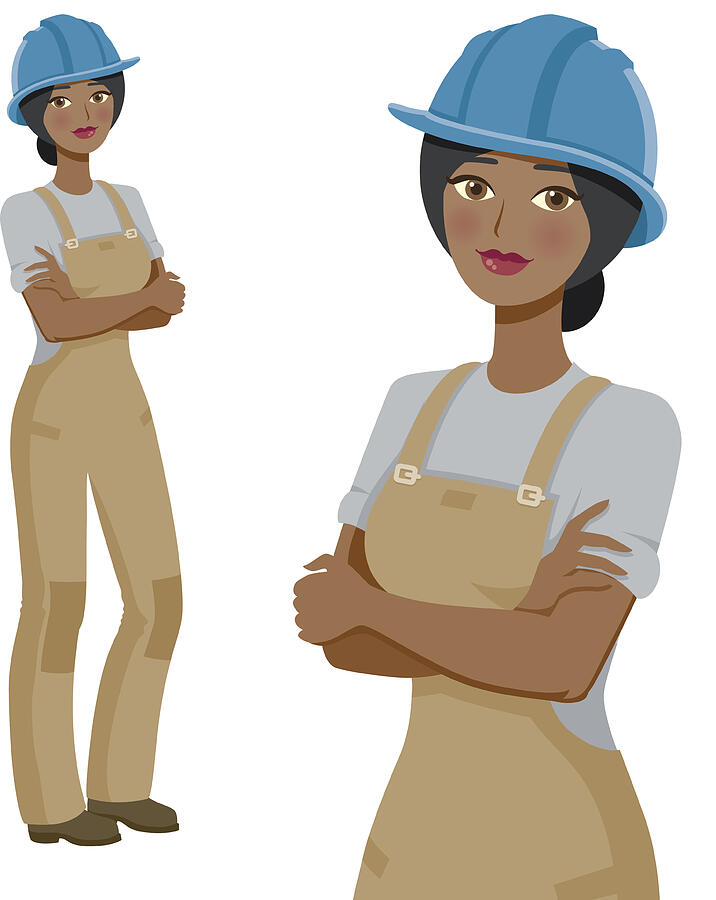 Construction Worker Professional Woman Icons, Full Body and Waist Up #3 Drawing by Bortonia