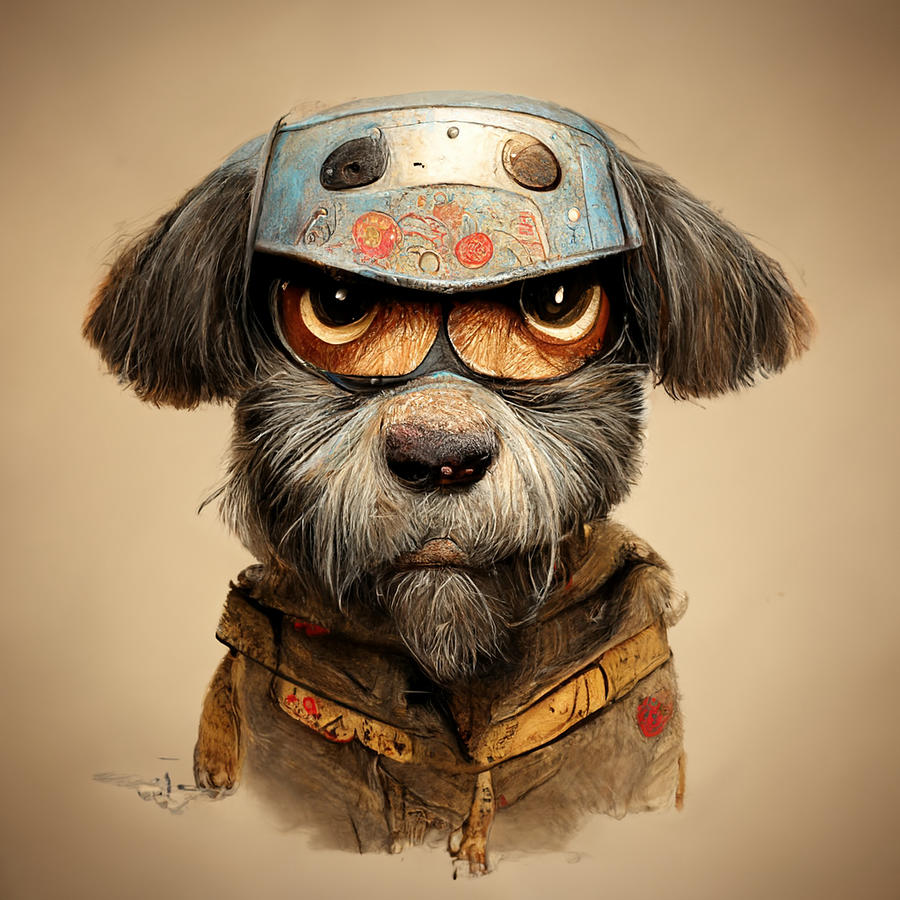 Cool  Cartoon  Old  Warrior  As  A  Dog    Realistic  6241641a  1b41  4aa6  B1ec  E8a4615e4bed #3 Painting by MotionAge Designs