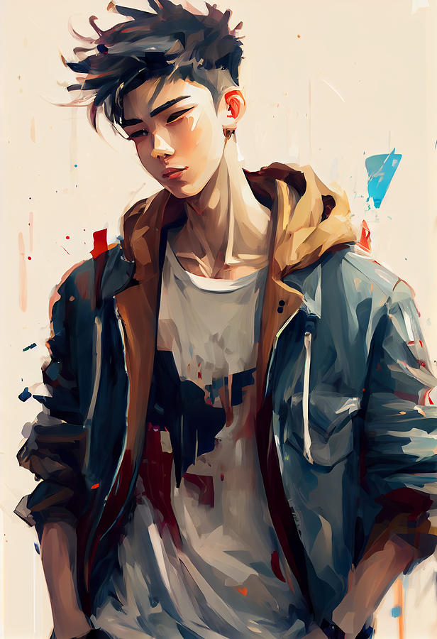 Cool  handsome  anime  high  school  teen  boy  dressi by Asar Studios #3 Painting by Celestial Images