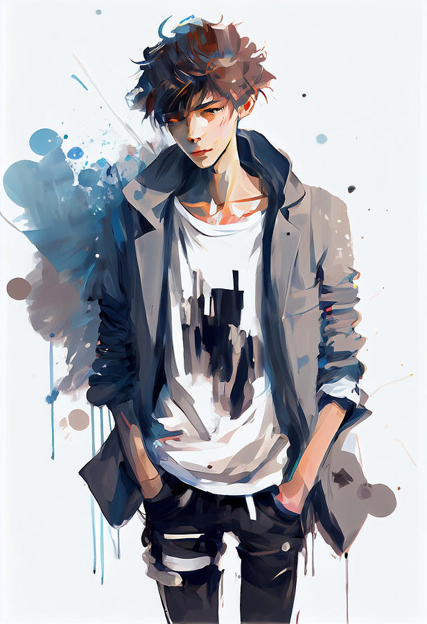Cool  pretty  anime  college  boy  dressing  modern by Asar Studios #3 Painting by Celestial Images