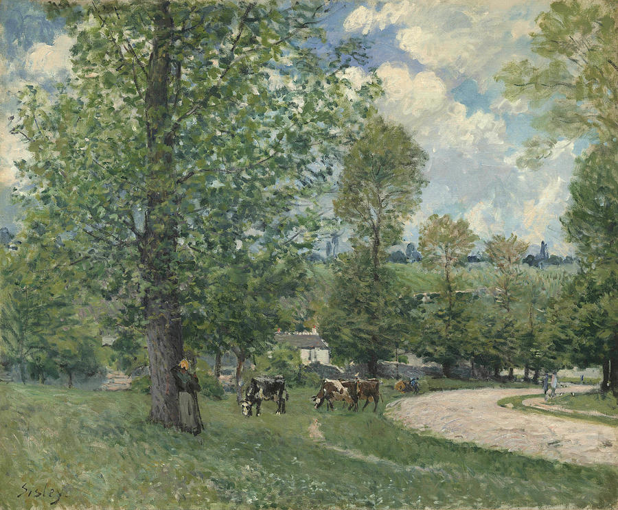 Alfred Sisley Painting - Cows in Pasture  Louveciennes  #3 by Alfred Sisley