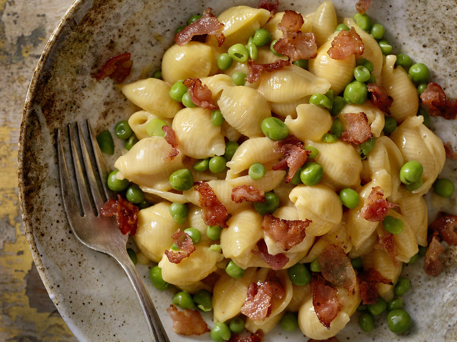 Creamy Shells and Cheese Carbonara with Peas #3 Photograph by Lauri Patterson