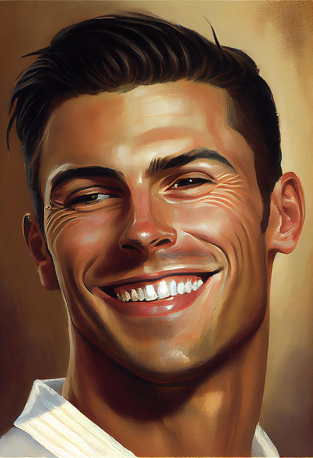 Cristiano  Ronaldo  Happy  Smiling  Oil  Painting  In  By Asar Studios Painting