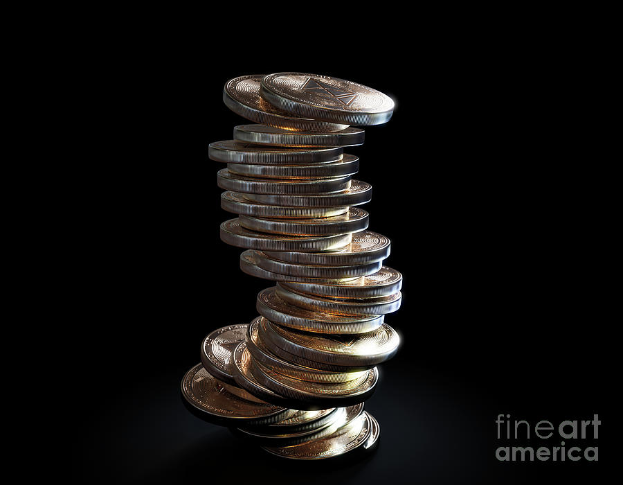 Fall Digital Art - Crumbling Ethereum Coin Stack #3 by Allan Swart