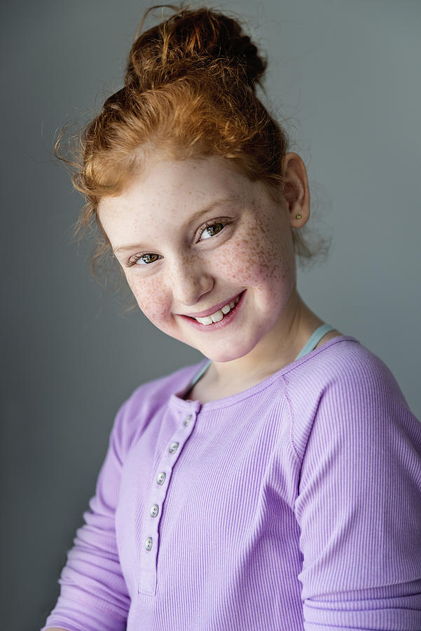 Cute and expressive preteen girl with redhead portrait. #3 Photograph by Martinedoucet