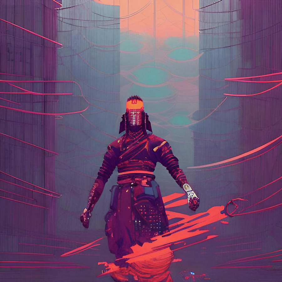 Cyberpunk Samurai In A Colorful City Digital Art By Alessandro Della Torre Fine Art America 2132