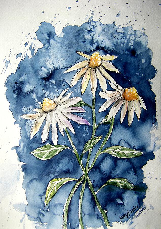 Daisy Painting - 3 Daisies Flower Art by Derek Mccrea Daisy Painting - 3 Daisies Flower Art by Derek Mccrea