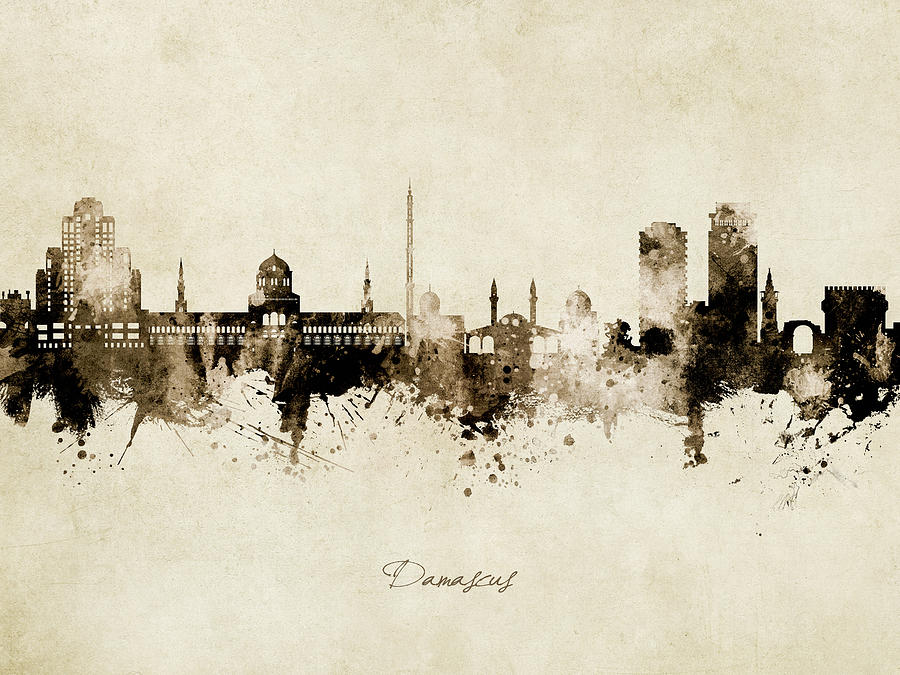 Skyline Digital Art - Damascus Syria Skyline #3 by Michael Tompsett