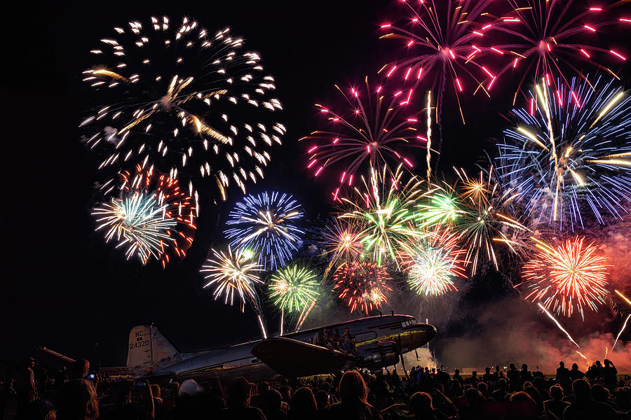 DC3 with Fireworks at Oshkosh 2022 Photograph by Lorraine Matti Fine