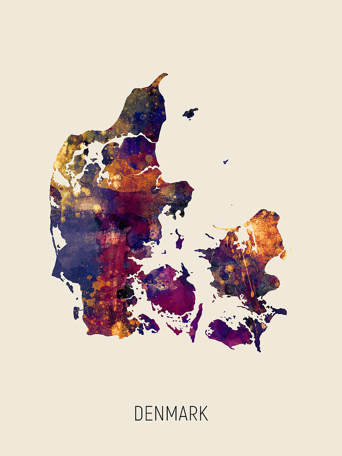 Denmark Watercolor Map #3 Digital Art by Michael Tompsett