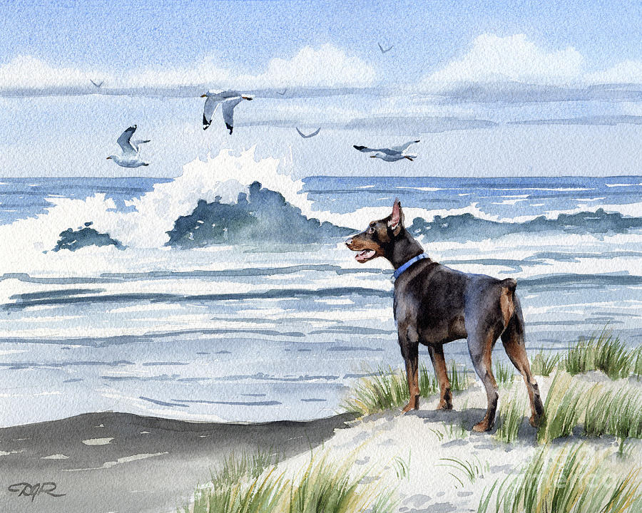 Beach Painting - Doberman Pinscher at the Beach  #3 by David Rogers