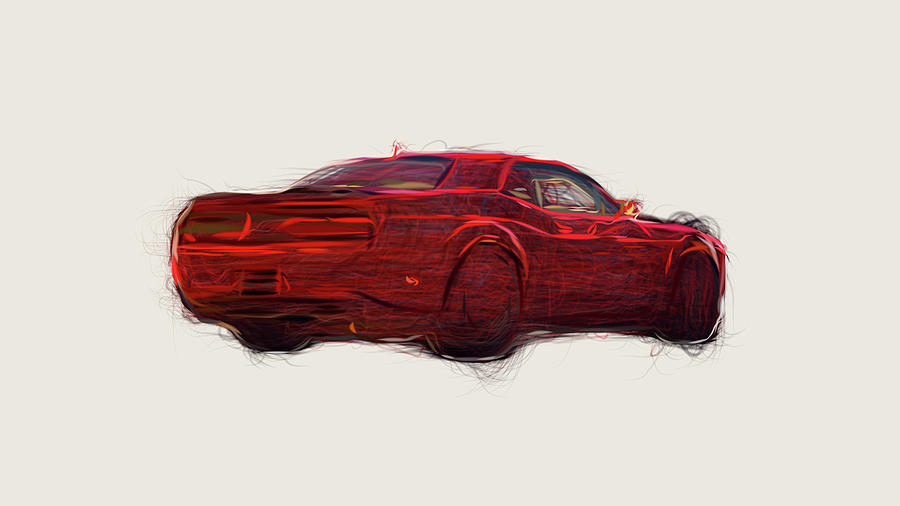 Dodge Challenger SRT Demon Car Drawing Digital Art by CarsToon Concept ...