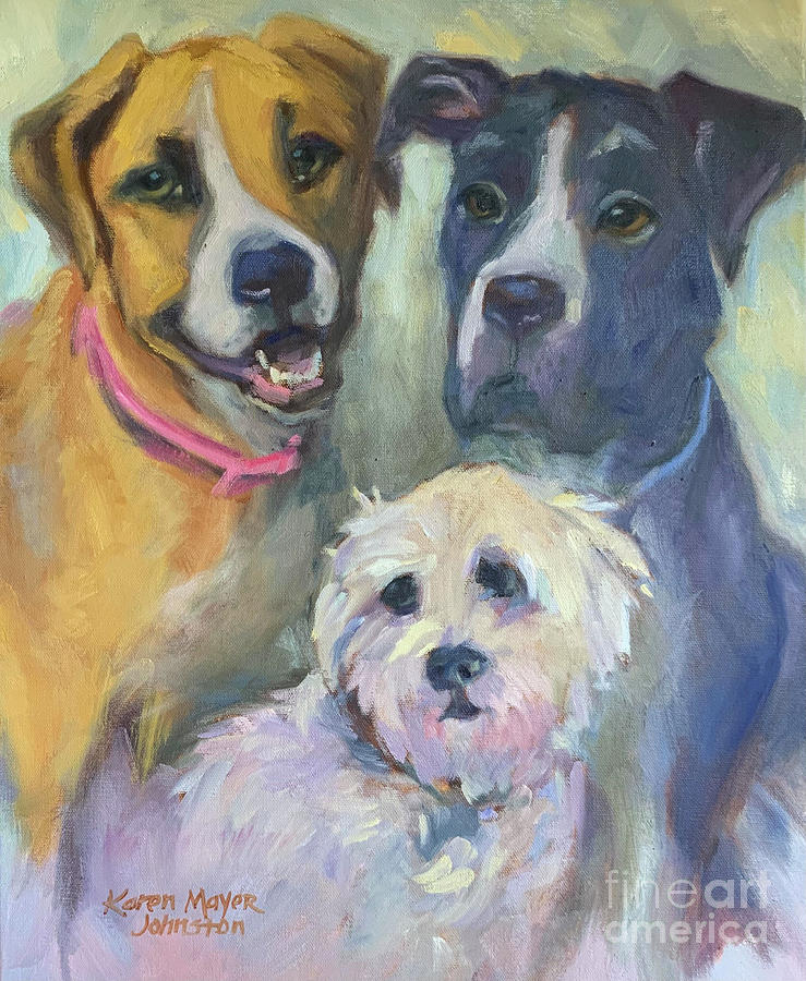 Animal Painting - 3 Dogs by Karen Mayer Johnston