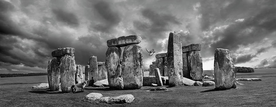 Sacred Stone - Dramatic view of Stonehenge Stone Circle black and white ...