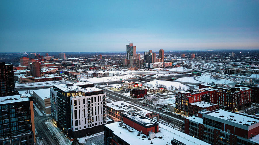 Drone Aerial Pictures Over Minneapolis Minnesota Winter Evening ...