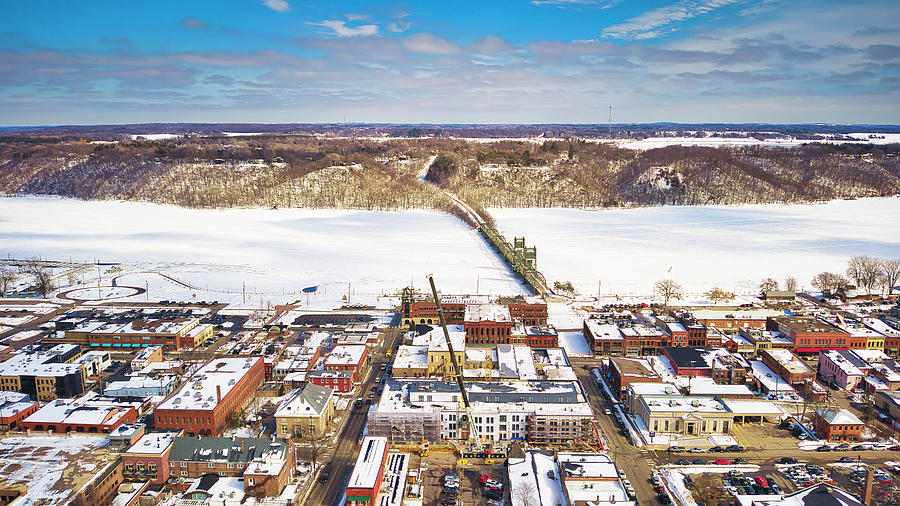 Drone Aerial Pictures Over Stillwater Minnesota Downtown Late Wi #3 Photograph by Greg Schulz Pictures Over Stillwater