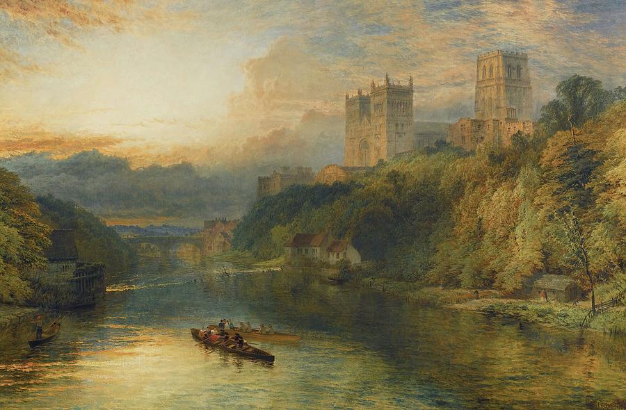 Sunset Painting - Durham Cathedral from the River #3 by Henry Dawson