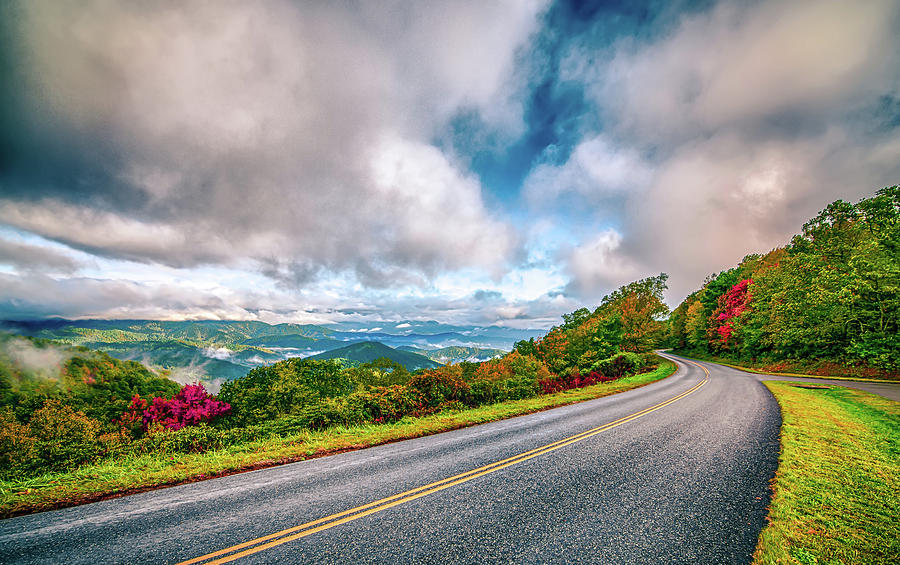 Early Morning Autumn Foggy Photo At Blue Ridge Parkway North Car #3 Photograph by Alex Grichenko
