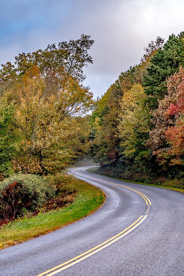 Early Morning Foggy Autumn Roads On Blue Ridge Parkway Near Ashe #3 Photograph by Alex Grichenko