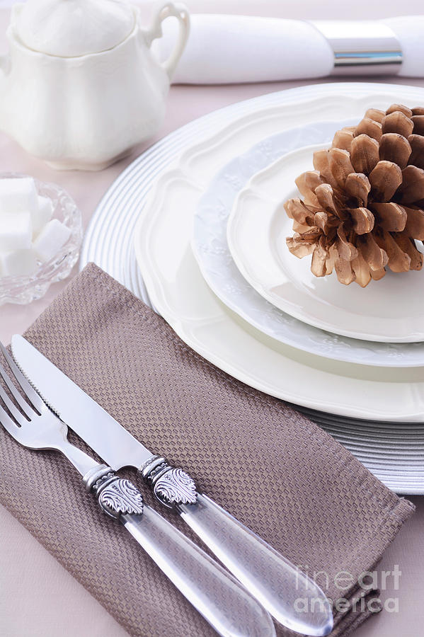 Elegant Formal Dining Thanksgiving or Christmas Table Setting. #3 Photograph by Milleflore Images