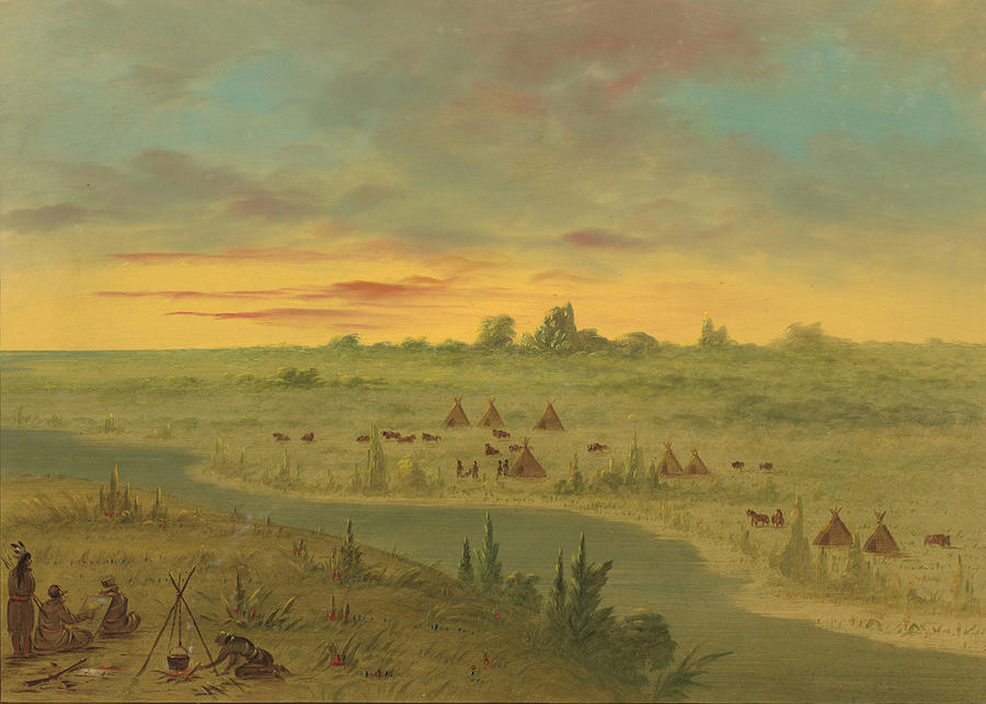 Encampment of Pawnee Indians at Sunset Painting by George Catlin - Fine ...