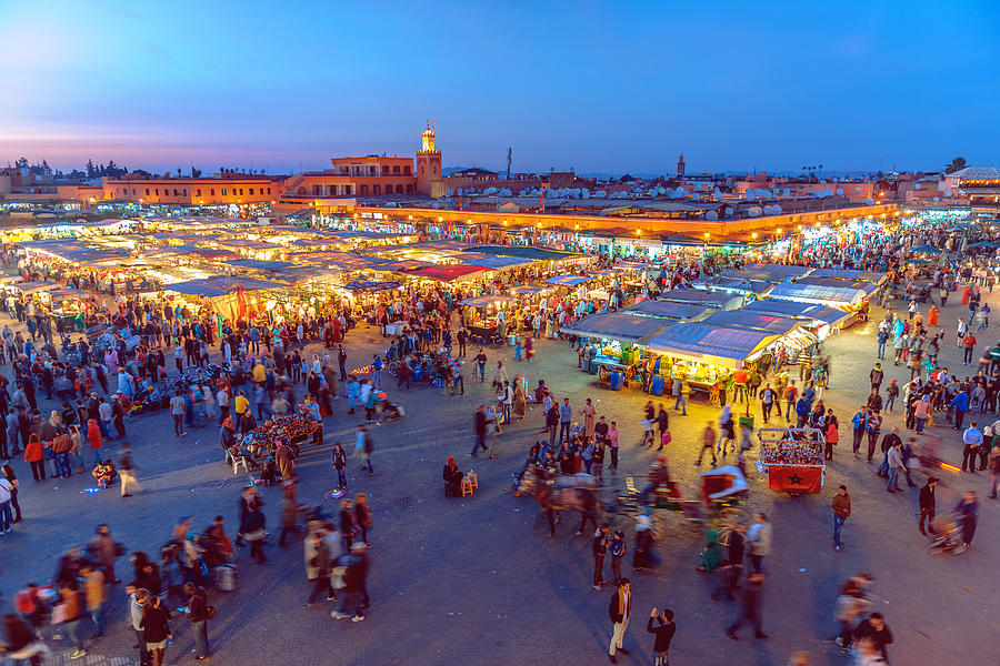 Evening Djemaa El Fna Square with Koutoubia Mosque, Marrakech, Morocco #3 Photograph by Pavliha