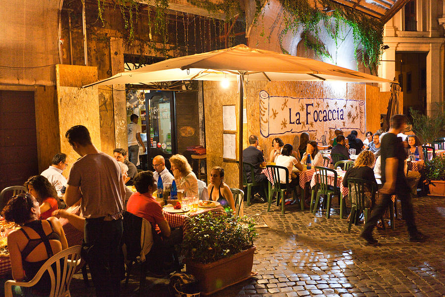 Evening Outdoor Street Restaurants Night Life of Rome #3 Photograph by YinYang