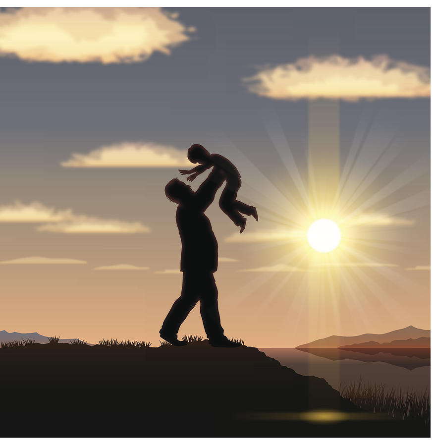 Fathers Day background[Father and child in the sunset] #3 Drawing by Leafedge