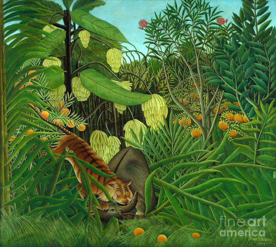 Fight between a Tiger and a Buffalo #3 Painting by Henri Rousseau